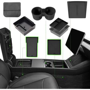 image7PCS Center Console Organizer Tray for 2024 2025 Tesla Model 3 Accessories Armrest Hidden Storage Box Cup Holder Charger Pad for Tesla Model 3 Highland2425 Model 3 7PCS