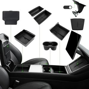 image7PCS Center Console Organizer Tray for 2024 2025 Tesla Model 3 Accessories Armrest Hidden Storage Box Cup Holder Charger Pad for Tesla Model 3 Highland2526 Model Y 10PCS
