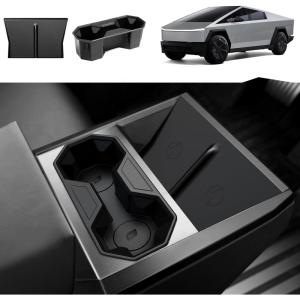 imageCenter Console Cup Holder Wireless Charger Mat for Tesla Cybertruck 2024 Silicone Drink Organizer and Charging Pad for Cybertruck Accessories 2pcs
