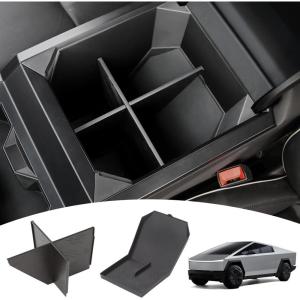 imageCenter Console Organizer Divider and Silicone Mat Compatible with Tesla Cybertruck 2024 Durable ABS Armrest Box Partition and Silicone Pad for Cybertruck Accessories