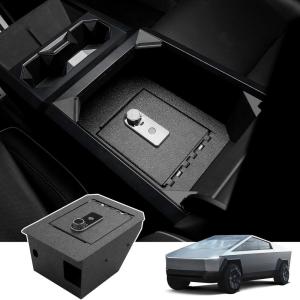 imageFingerprint Center Console Safe LockBox Compatible with Tesla Cybertruck 2024 Carbon Steel Armrest Box for Cybertruck Accessories