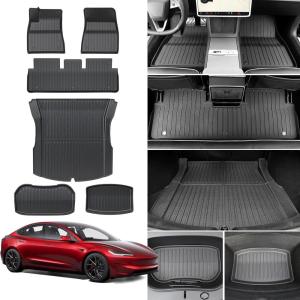 imageFloor Mats for 2025 2024 Tesla Model 3 Highland All Weather TPE Cargo Liner Floor Mats Frunk Trunk Mats fit Tesla Model 3 Accessories 2024 2025 6 PCSModel 3