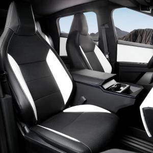 imageSeat Covers Compatible with Tesla Cybertruck 2024 Full Coverage PU Leather Seat Protector with Armrest Cover fit Cybertruck Accessories White and Black