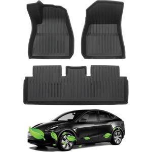 imageTesla Model 3 Floor Mats 2023 2022 2021 3PCS All Weather Complete Set Floor Mats Cargo Liners Rear Trunk Frunk Rear Storage Mats Accessories