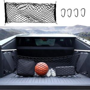 imageTruck Bed Cargo Mesh Net for Tesla Cybertruck 2024 Aluminum Alloy Carabiner Truck Bed Divider Organizer Net for Cybertruck Accessories Envelope Cargo Net